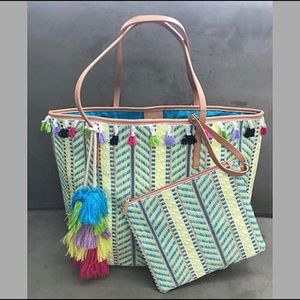 Boho Tassel Tote w Pouchette,Turquoise OR Black,Boutique-NWT